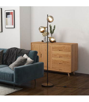 Floor Lamp Grey Glass Global Shade 3 Light 162cm Powder Coated Metal Frame