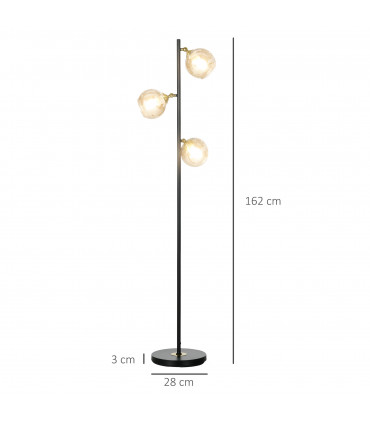 Floor Lamp Grey Glass Global Shade 3 Light 162cm Powder Coated Metal Frame