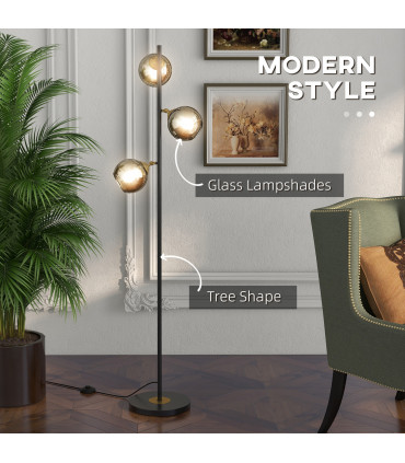 Floor Lamp Grey Glass Global Shade 3 Light 162cm Powder Coated Metal Frame