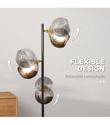 Floor Lamp Grey Glass Global Shade 3 Light 162cm Powder Coated Metal Frame