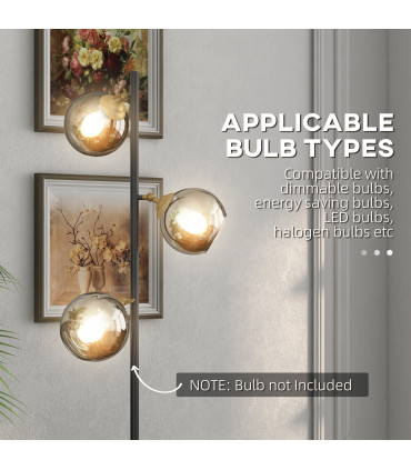 Floor Lamp Grey Glass Global Shade 3 Light 162cm Powder Coated Metal Frame