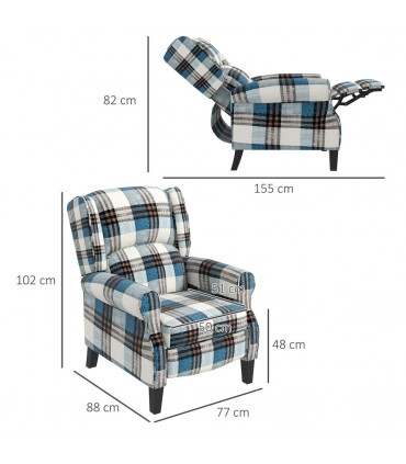HOMCOM Recliner Chair for Living Room Wingback Chair with Padded Armrest Blue