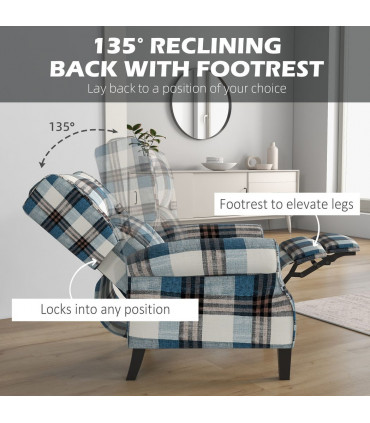 HOMCOM Recliner Chair for Living Room Wingback Chair with Padded Armrest Blue