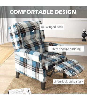 HOMCOM Recliner Chair for Living Room Wingback Chair with Padded Armrest Blue