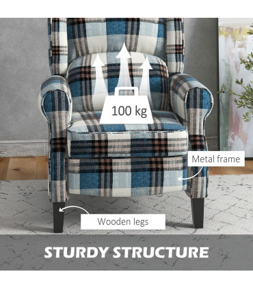 HOMCOM Recliner Chair for Living Room Wingback Chair with Padded Armrest Blue