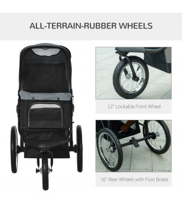 3 Wheel Pet Stroller, for Medium Small Dogs, Foldable Cat Pram - Grey