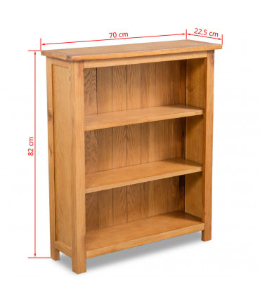 3-Tier Bookcase 70x22.5x82 cm Solid Oak Wood