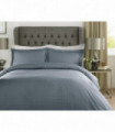 Duvet Set 400TC 100% Cotton Satin Stripe Check Smoky Blue King Size Luxurious