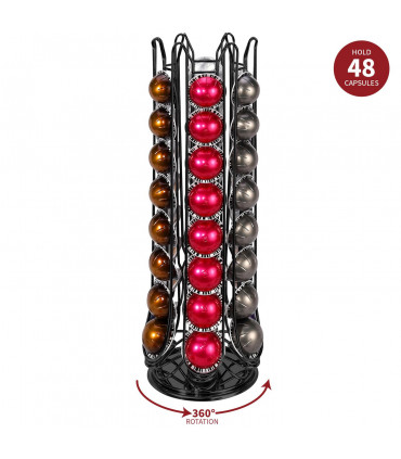 Metal Black 50 x 17 x 17 cm 48 Coffee Pod Holder Rotating for Nespresso Vertuo