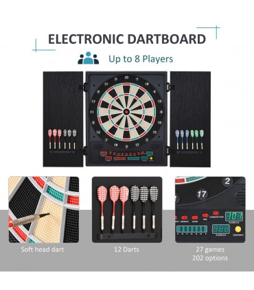 Electronic Dartboard with LED Digital Score Board 27Games Storage Cabinet