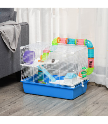 Hamster Cage Blue 59L x 36W x 47H cm Rodents House w/ Tubes Exercise
