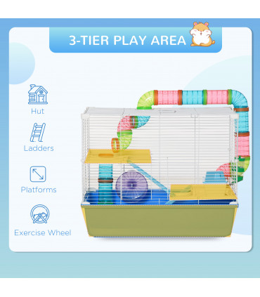 Hamster Cage Blue 59L x 36W x 47H cm Rodents House w/ Tubes Exercise
