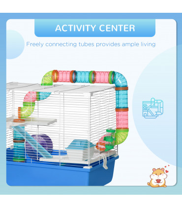 Hamster Cage Blue 59L x 36W x 47H cm Rodents House w/ Tubes Exercise