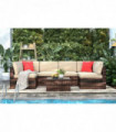 PE all weather Rattan Brown 6 Seat Rattan Modular Sofa With Table 63 x 70 x 60cm