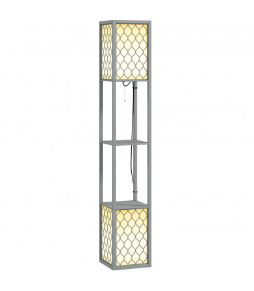 HOMCOM 2-Light Modern Floor Lamp with Shelves for Living Room, Bedroom, Grey