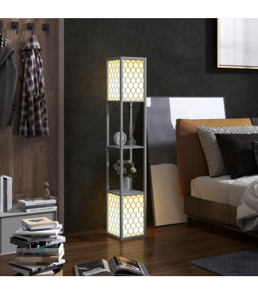 HOMCOM 2-Light Modern Floor Lamp with Shelves for Living Room, Bedroom, Grey