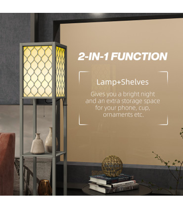 HOMCOM 2-Light Modern Floor Lamp with Shelves for Living Room, Bedroom, Grey