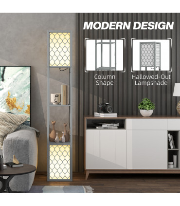 HOMCOM 2-Light Modern Floor Lamp with Shelves for Living Room, Bedroom, Grey