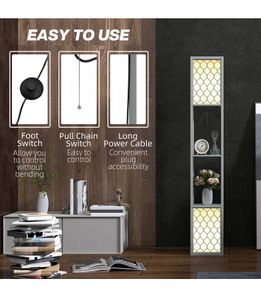HOMCOM 2-Light Modern Floor Lamp with Shelves for Living Room, Bedroom, Grey