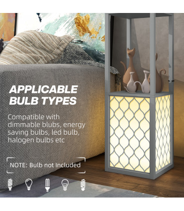 HOMCOM 2-Light Modern Floor Lamp with Shelves for Living Room, Bedroom, Grey