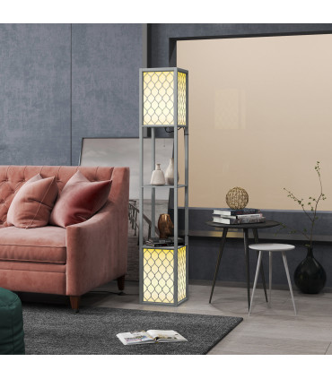 HOMCOM 2-Light Modern Floor Lamp with Shelves for Living Room, Bedroom, Grey