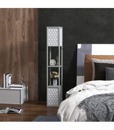HOMCOM 2-Light Modern Floor Lamp with Shelves for Living Room, Bedroom, Grey