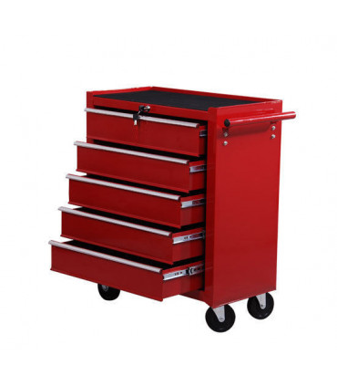 HOMCOM Tool Trolley with 5 Drawers Steel Tool Chest on Wheels with Handle Red