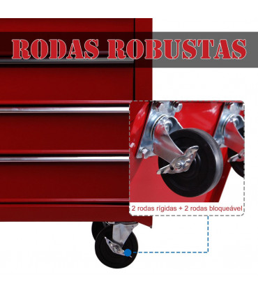 HOMCOM Tool Trolley with 5 Drawers Steel Tool Chest on Wheels with Handle Red