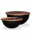 vidaXL Coffee Table Set 2 Pieces Solid Reclaimed Wood Black Bowl Shape