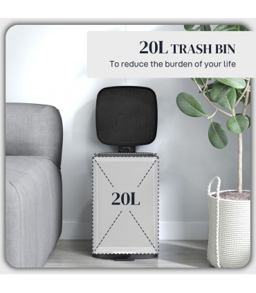 HOMCOM 20L Kitchen Pedal Bin, Metal Rubbish Bin with Soft-close Lid, Black
