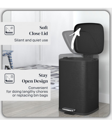 HOMCOM 20L Kitchen Pedal Bin, Metal Rubbish Bin with Soft-close Lid, Black
