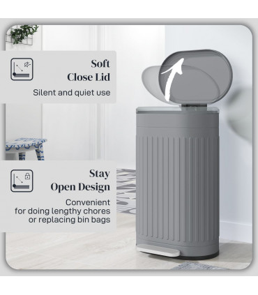 HOMCOM 30L Pedal Bin, Metal Kitchen Bin with Soft-close Lid, Grey