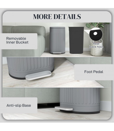 HOMCOM 30L Pedal Bin, Metal Kitchen Bin with Soft-close Lid, Grey