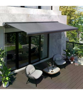 Awning Cassette Electric Motorised Manual 300x250cm Grey Aluminium Steel PVC