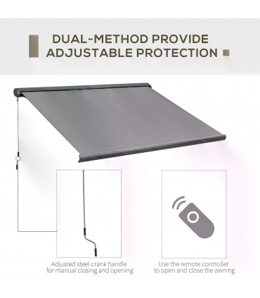 Awning Cassette Electric Motorised Manual 300x250cm Grey Aluminium Steel PVC