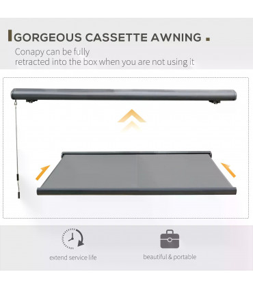 Awning Cassette Electric Motorised Manual 300x250cm Grey Aluminium Steel PVC