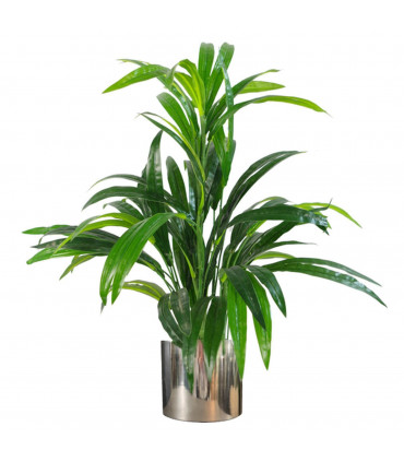 65cm Artificial Large Leaf Bamboo Shrub Plant with Silver Metal Planter