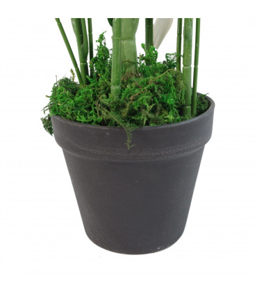 65cm Artificial Large Leaf Bamboo Shrub Plant with Silver Metal Planter