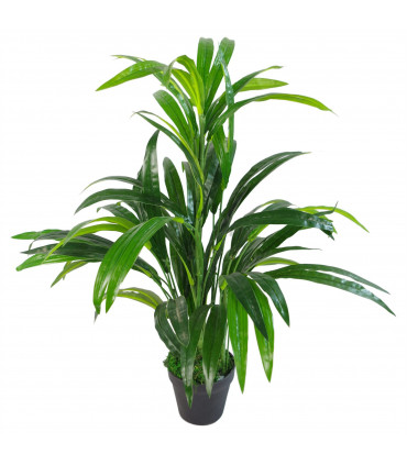 65cm Artificial Large Leaf Bamboo Shrub Plant with Silver Metal Planter
