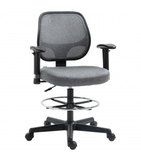 Drafting Chair Grey Tall Office Stand Desk Chair Foot Ring, Arm, Wheel Vinsetto