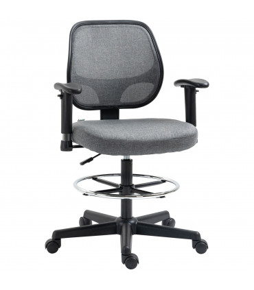 Drafting Chair Grey Tall Office Stand Desk Chair Foot Ring, Arm, Wheel Vinsetto