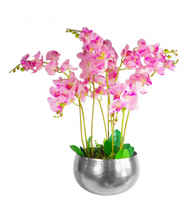 Leaf Large Metal Planter Bowl 32 x 20cm Hammered Silver Colour - Straight Edge