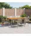vidaXL 7 Piece Garden Dining Set with Cushions Grey Poly Rattan