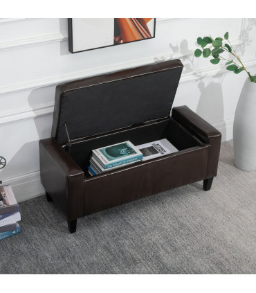 Deluxe PU Leather Storage Ottoman Bench Footrest Stool Large Storage Space