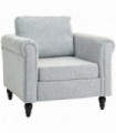 HOMCOM Vintage Armchair Fabric Accent Chair with Wood Legs Light Grey
