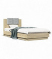 vidaXL Bed Frame with Headboard and LED Lights Sonoma Oak 90x200 cm