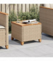 vidaXL Garden Table Beige 45x45x37 cm Poly Rattan Acacia Wood