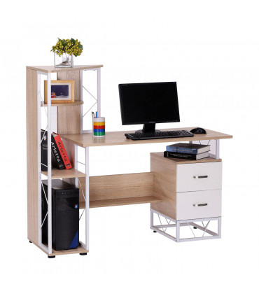 Workstation Computer Writing Desk W/2 Drawers Multi-Shelves-Oak/White