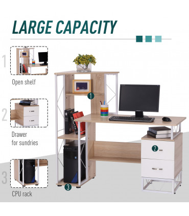 Workstation Computer Writing Desk W/2 Drawers Multi-Shelves-Oak/White