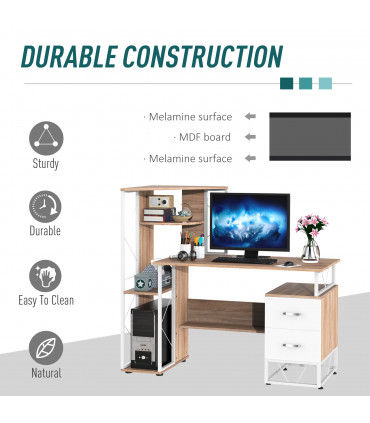 Workstation Computer Writing Desk W/2 Drawers Multi-Shelves-Oak/White